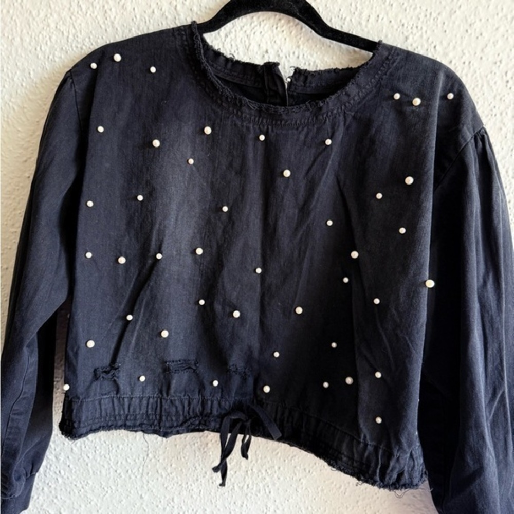 🔜🖤❤️‍🔥Black Pearl-Embellished Women's Top Size S